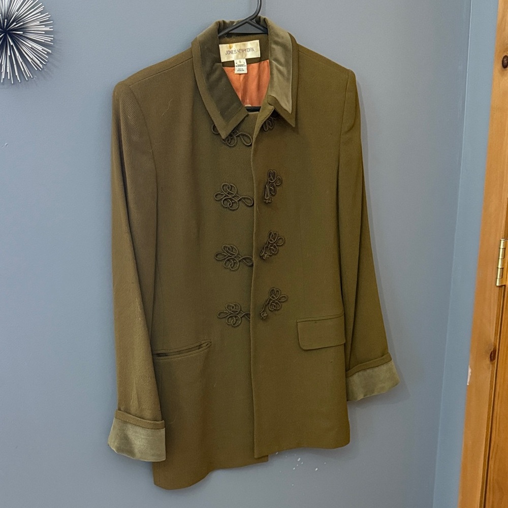 Olive Green Coat with Decorative Buttons
